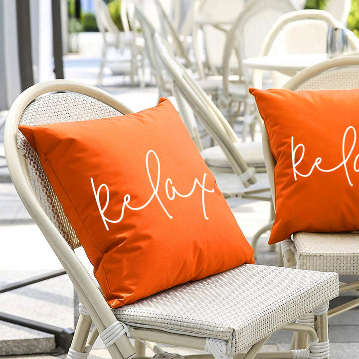 Square Script 'Relax' Outdoor-Ready Throw Pillow Cover with Hidden Zipper
