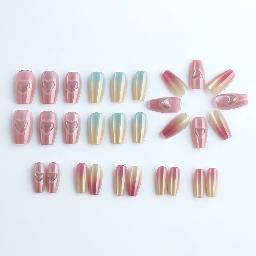 Heart-Embellished Gradient Press-On Nails Kalsten