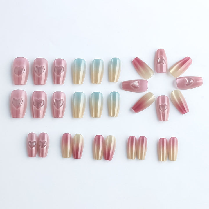 Heart-Embellished Gradient Press-On Nails Kalsten