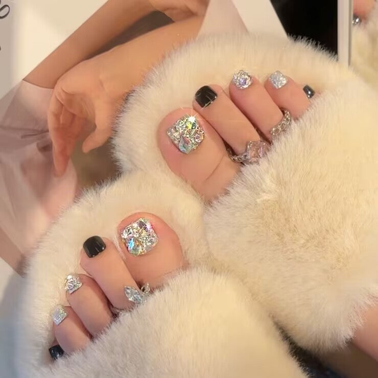 Shimmering Crystal-Embellished Press-On Toenails Kalsten
