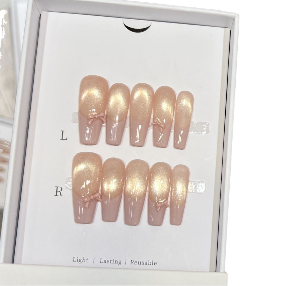 Reusable Press-On Nail Set with Elegant Bow Accents Kalsten