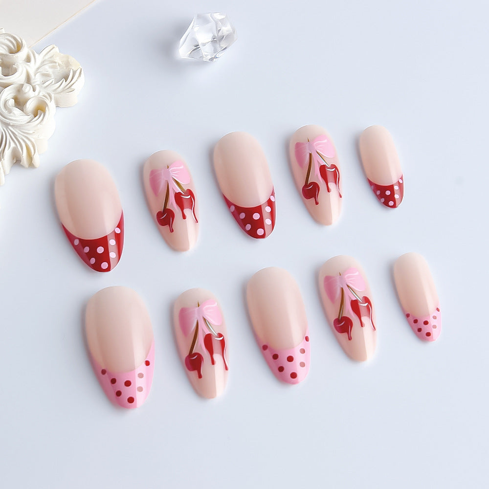 Artistic Cherry-Themed Press-On Nail Art Set Kalsten