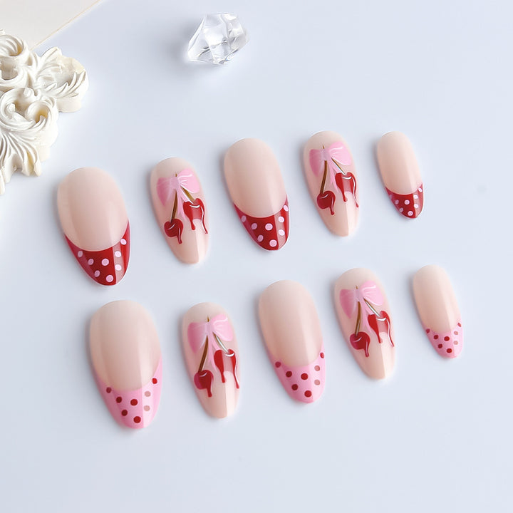 Artistic Cherry-Themed Press-On Nail Art Set Kalsten
