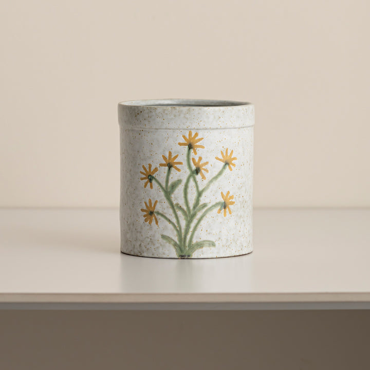Decorative Flower-Embellished Ceramic Planter