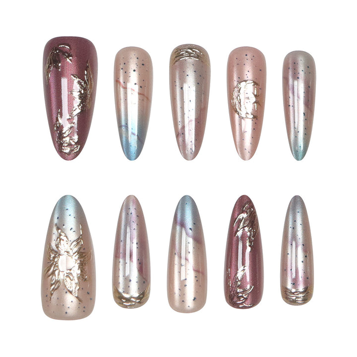 Elegant Stiletto Press-On Nail Set with Metallic Accents Kalsten