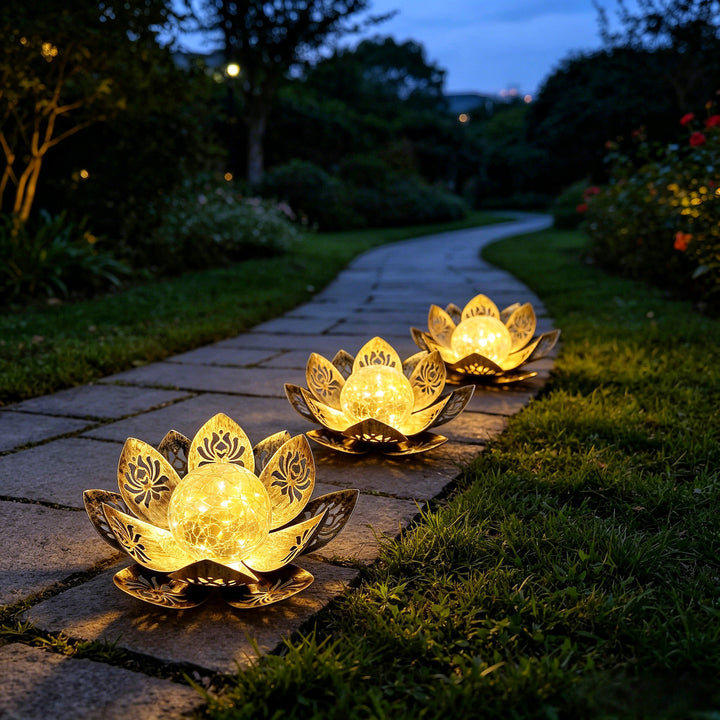 Decorative Lotus Solar Garden Light With Cracked Glass Orb Kalsten
