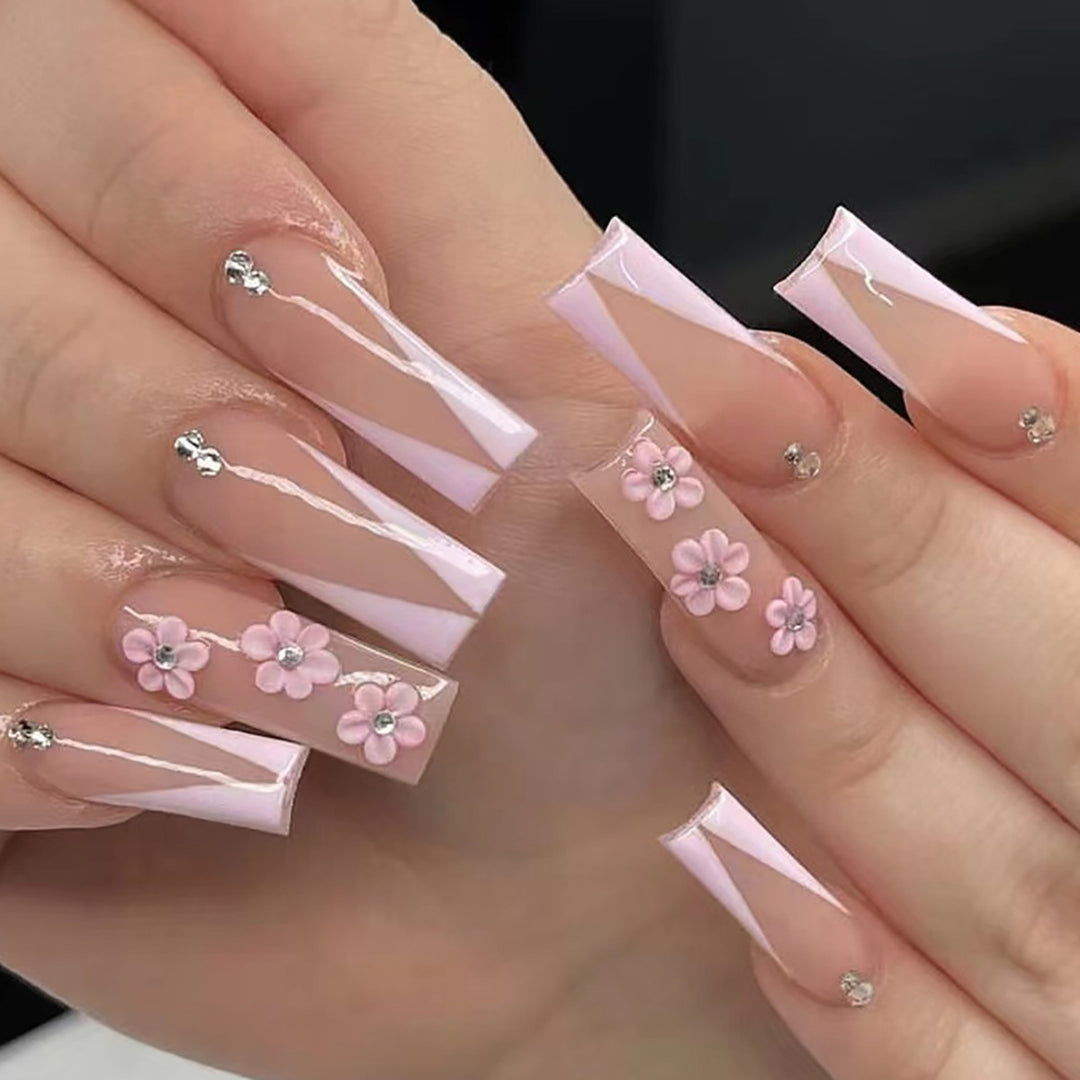 Floral Embellished Press-On Nails Kalsten