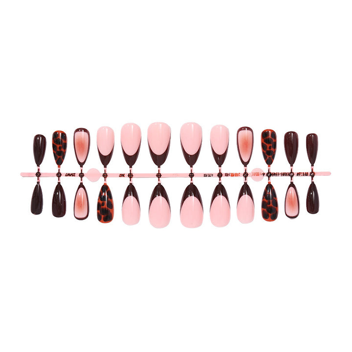 Artificial nail set with elegant gradient and leopard pattern Kalsten