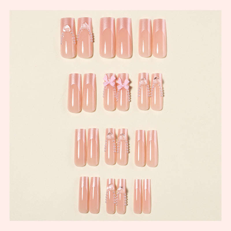 Decorative Press-On Nail Art Set with Pearls and Bows kalsten