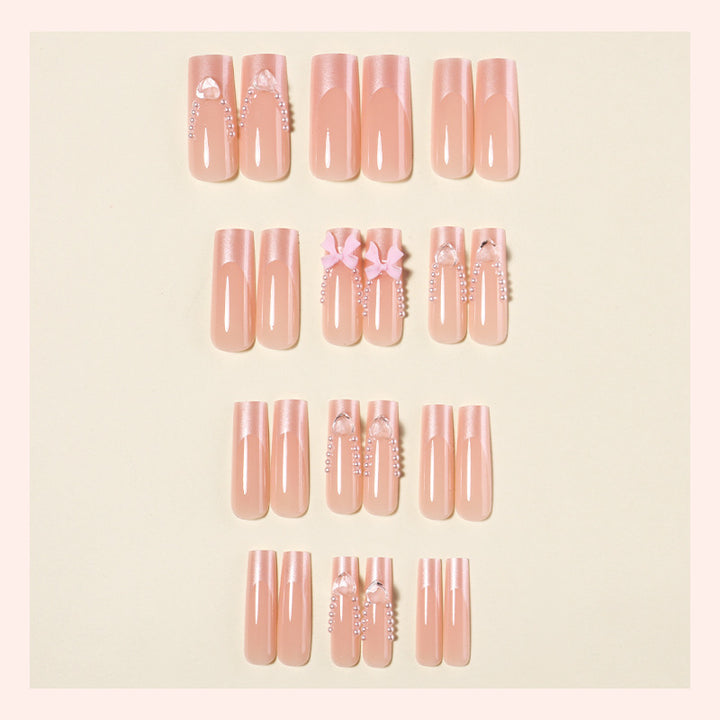 Decorative Press-On Nail Art Set with Pearls and Bows kalsten