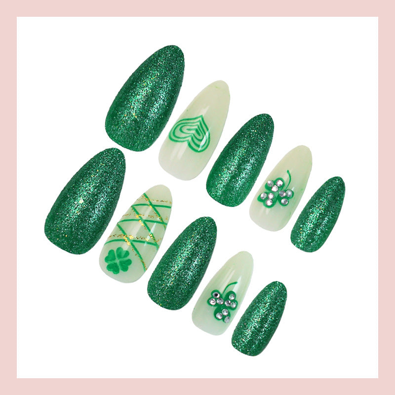 Artificial nail set with glamorous glitter and lucky designs Kalsten