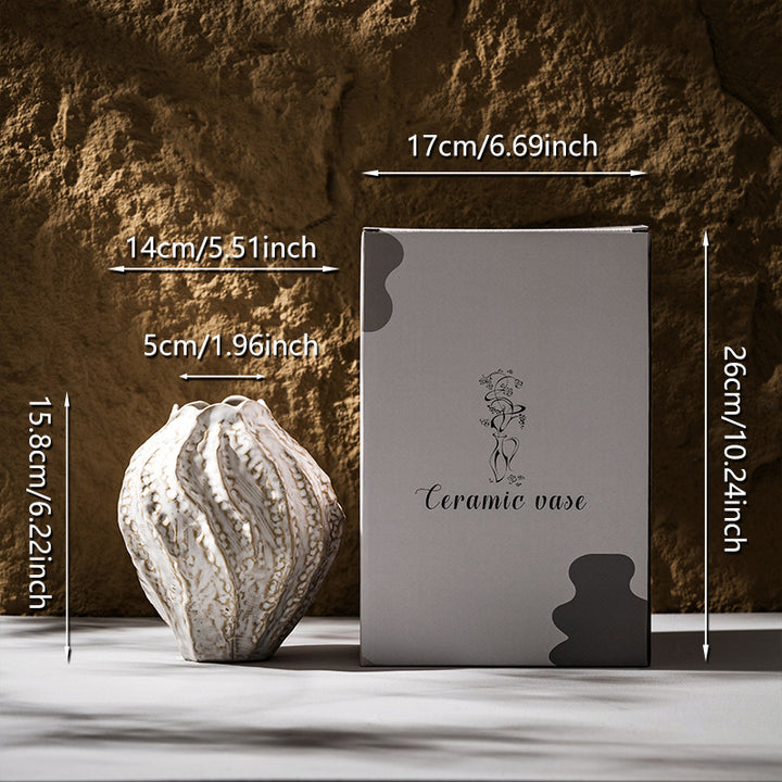 Decorative Ceramic Sculptural Vase with Textured Edge with Ruffled Rim