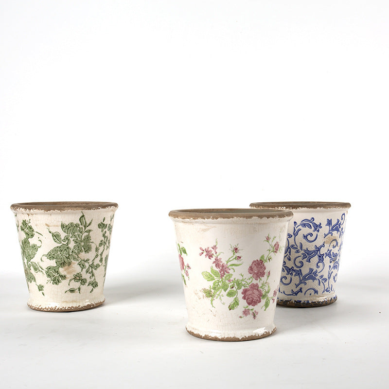 Decorative ceramic flower pot with floral design Kalsten