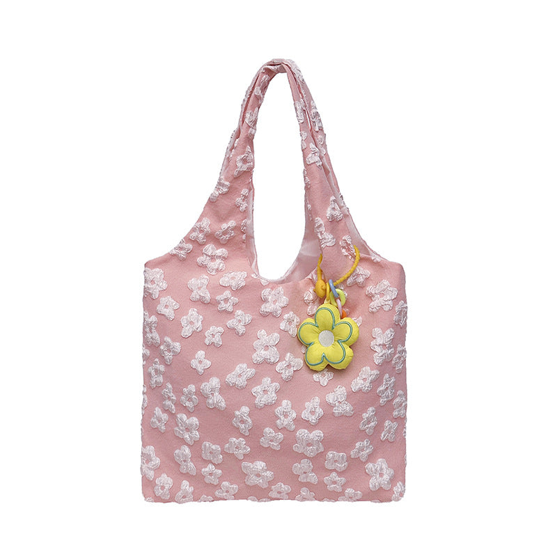 Textured Floral Embroidered Tote Bag
