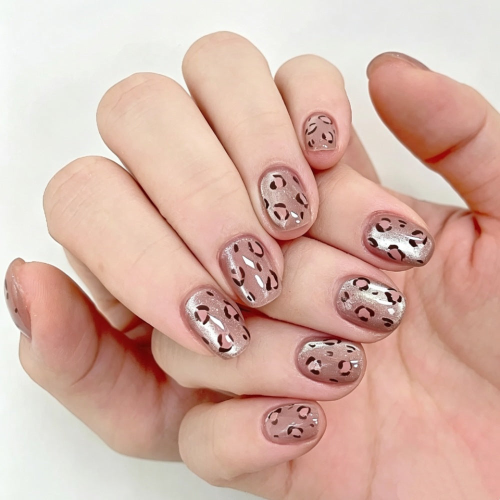 Artistic Press-On Nail Set with Leopard Print Design Kalsten