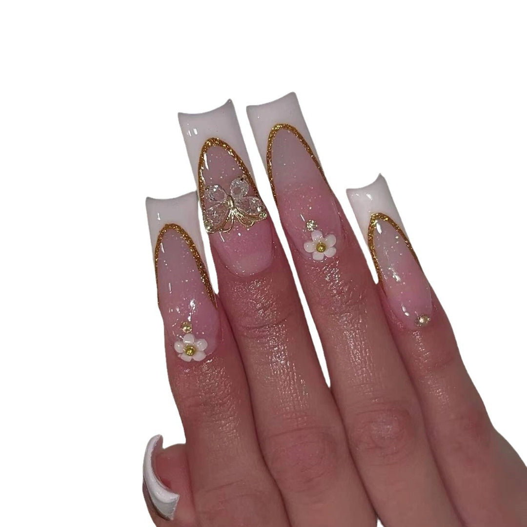 Elegant Gold Accented Stiletto Nail Extensions Kalsten