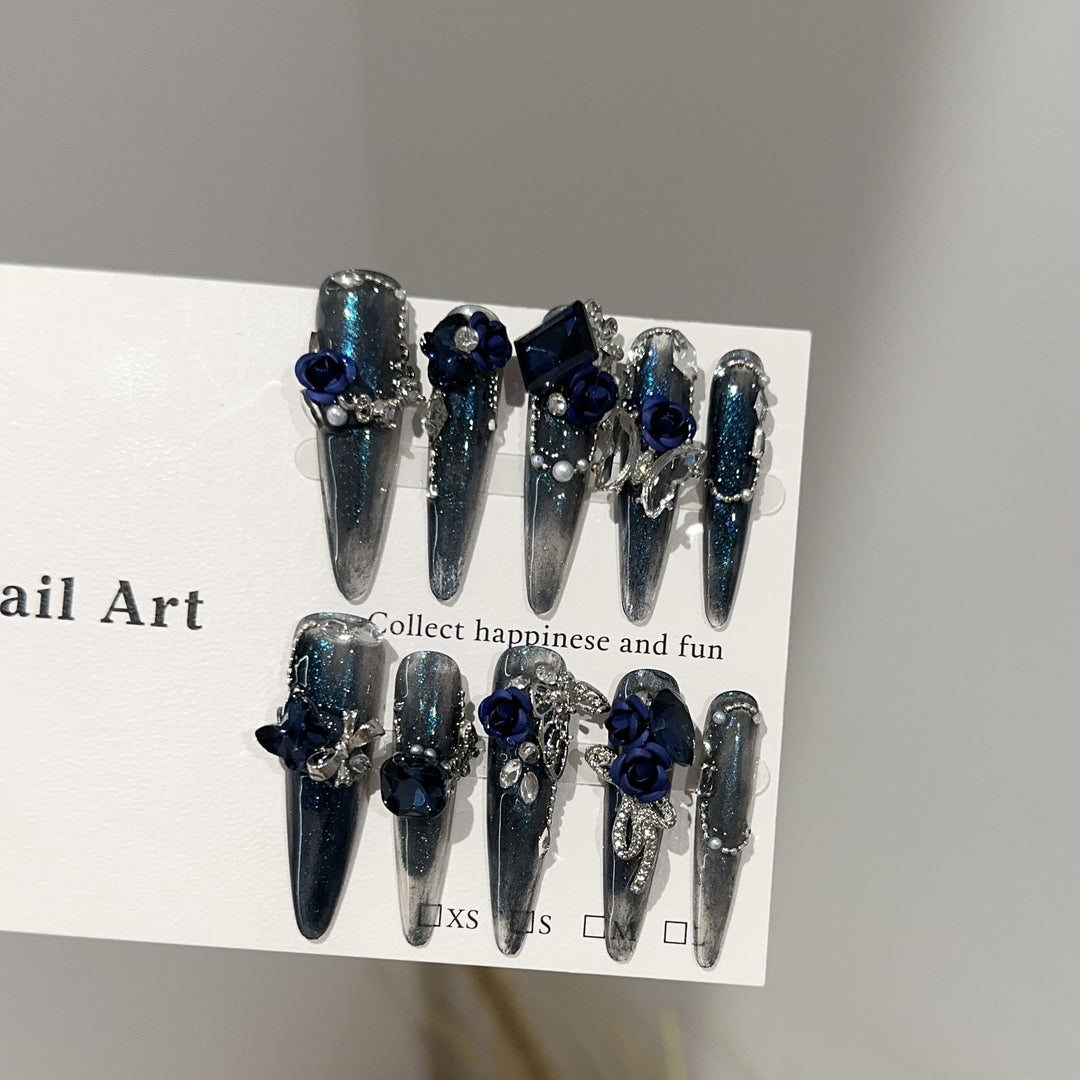 Glamorous Stiletto Press-On Nail Set with Floral Embellishments