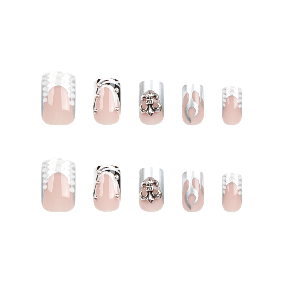 Artistic nail extensions with metallic embellishments Kalsten