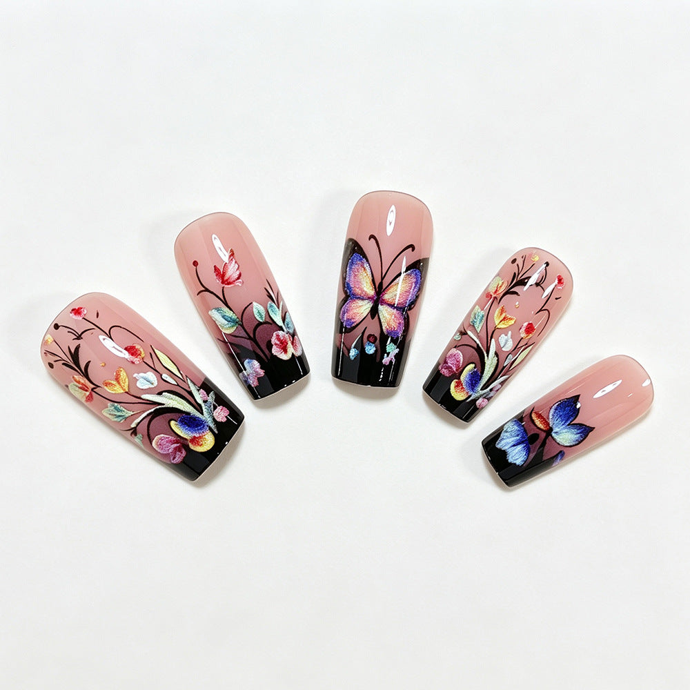 Artistic Floral and Butterfly Press-On Nail Art Kalsten