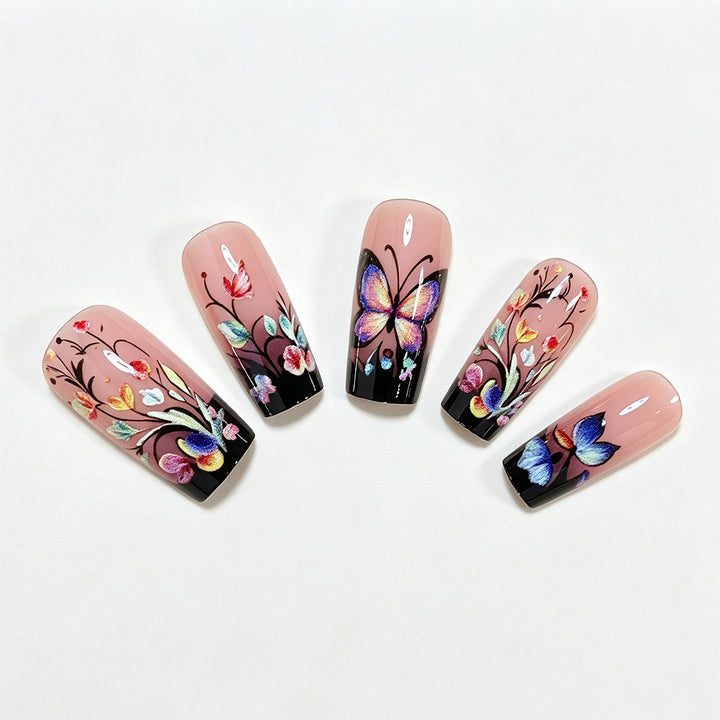 Artistic Floral and Butterfly Press-On Nail Art Kalsten