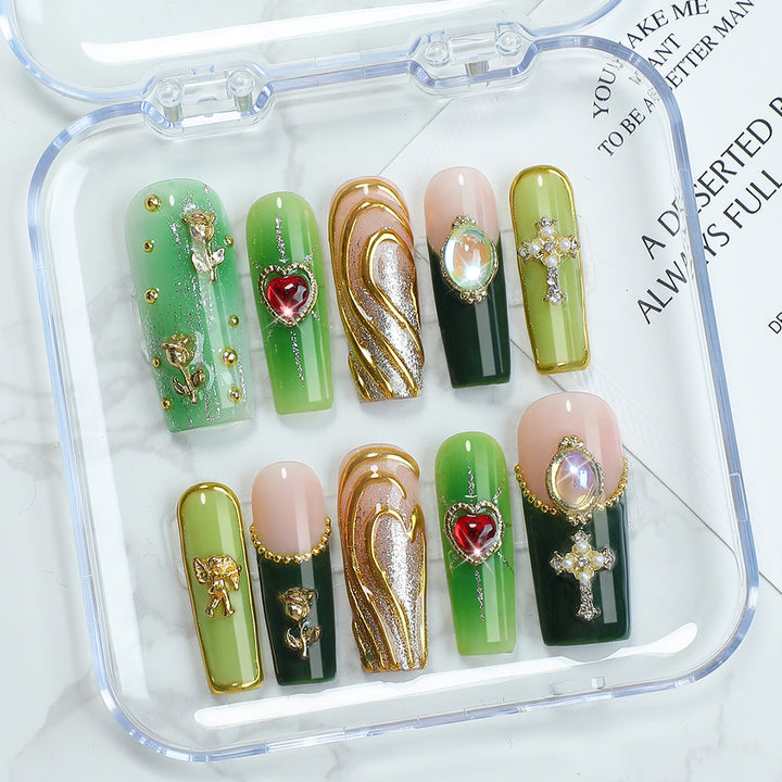 Acrylic nail set with glamorous crystal and floral design Kalsten