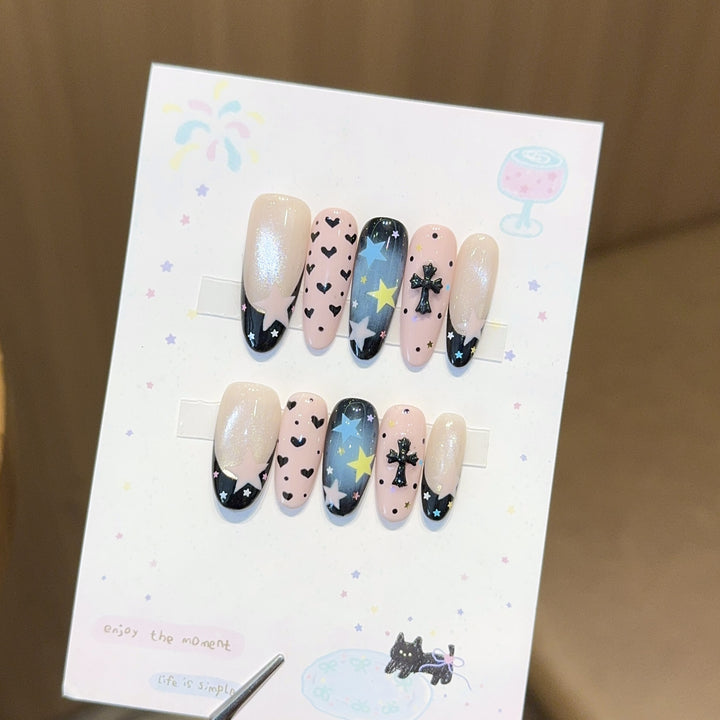 Artificial nail tips with playful star and heart designs Kalsten