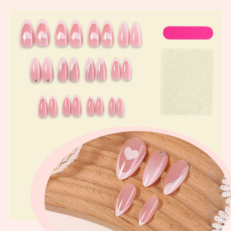 Versatile Press-On Nail Set with Heart and Glitter Accents Kalsten