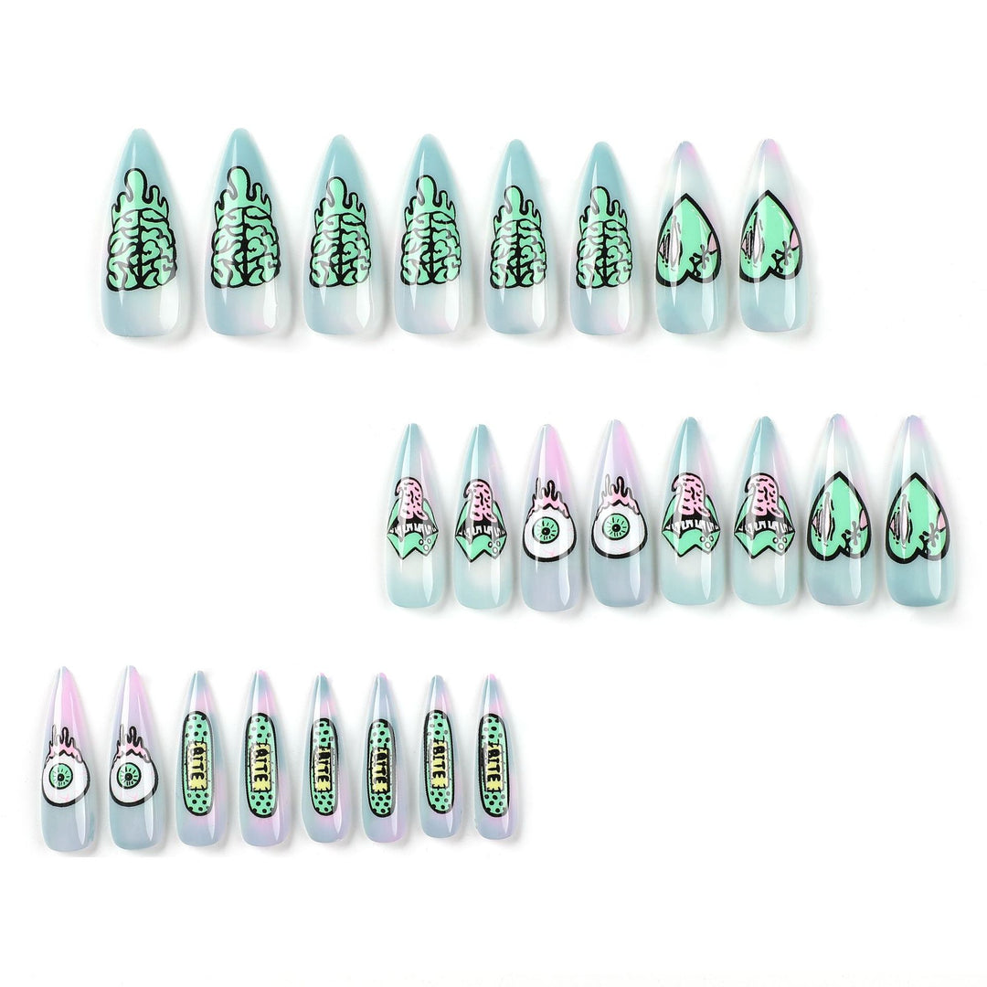 Artistic stiletto nails with creative designs and intricate detailing Kalsten