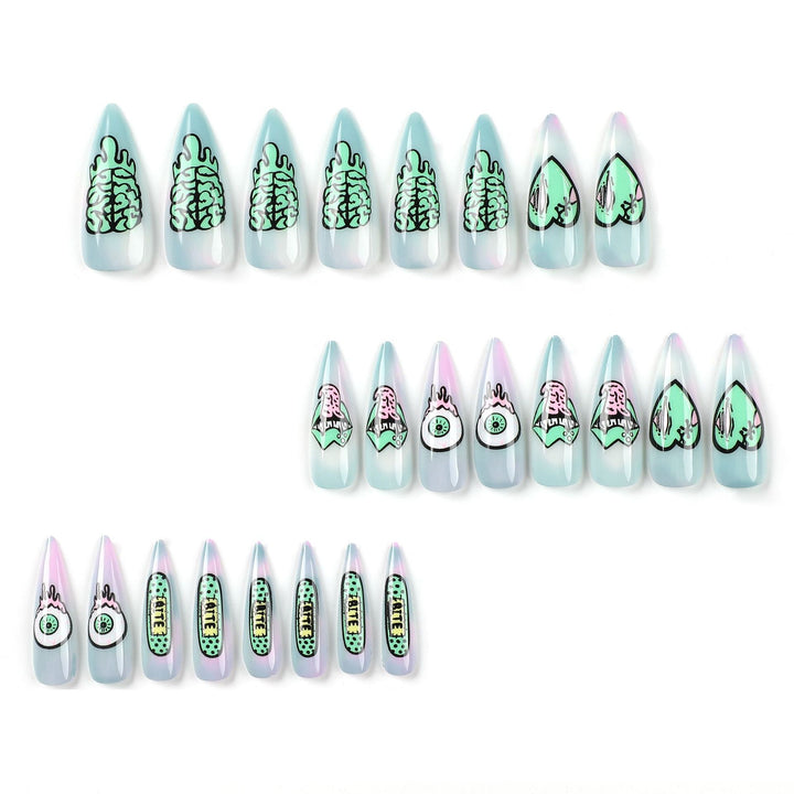Artistic stiletto nails with creative designs and intricate detailing Kalsten