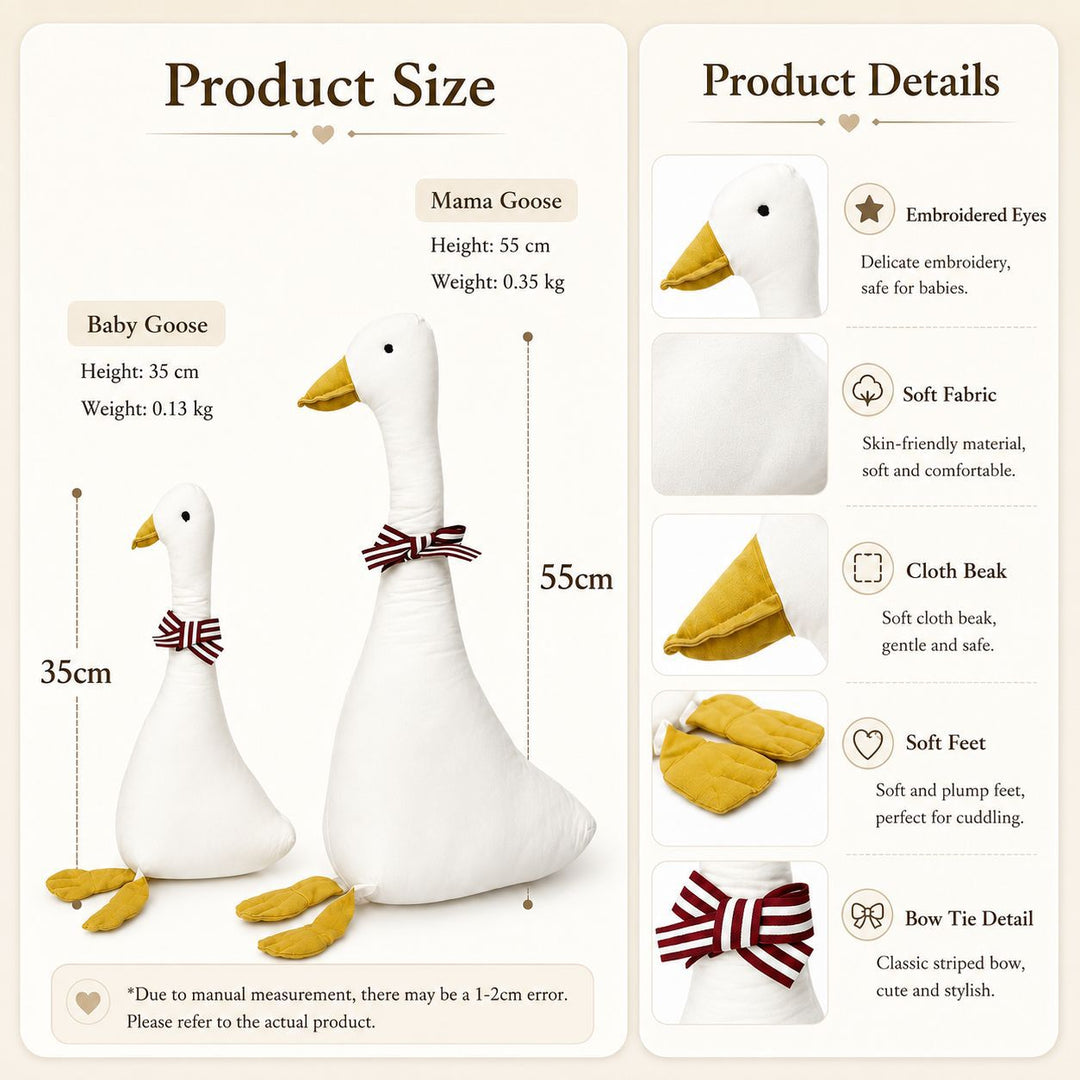 Oversized Goose-Shaped Decorative Throw Pillow Pair with Striped Ribbon