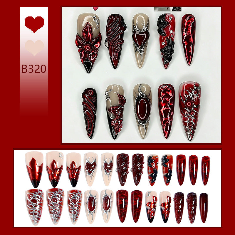Artificial nail set with extravagant red and black designs Kalsten