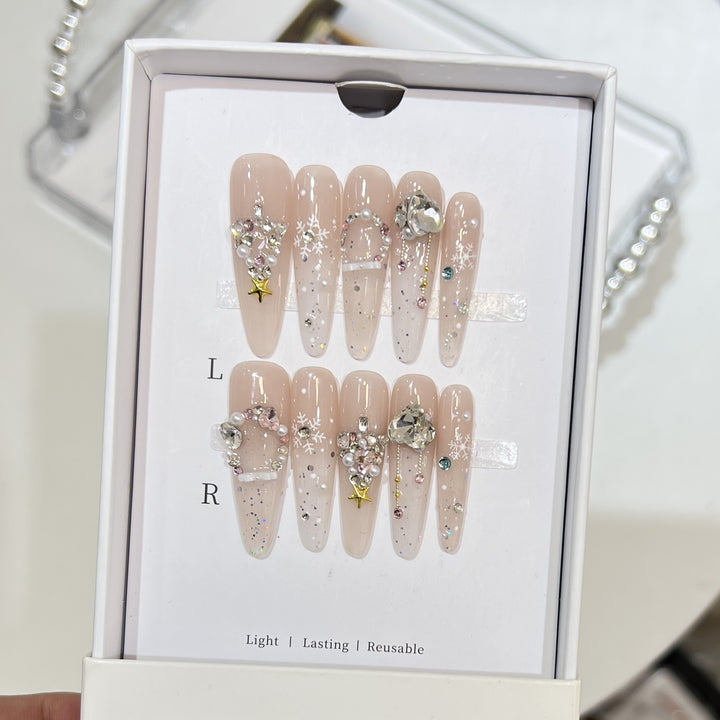 Glittery Press-On Nail Art Set with Snowflake Design Kalsten