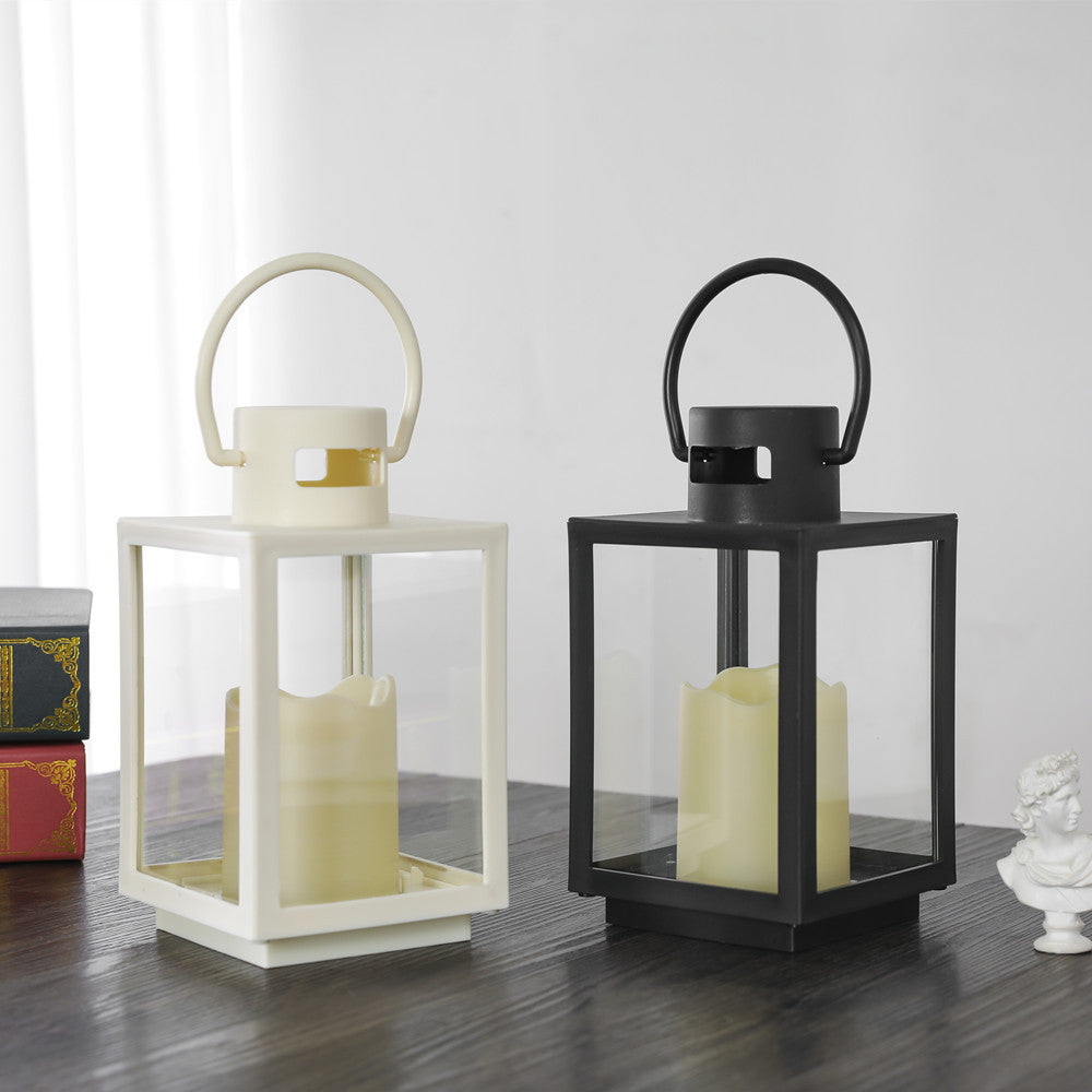 Portable Rectangular Metal Frame Glass-Panel LED Flameless Candle Lantern Kalsten