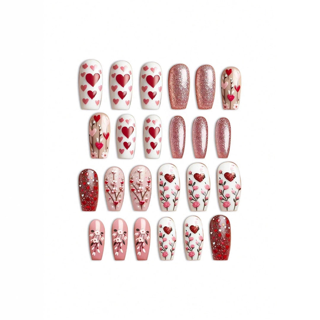 Heart-Themed Decorative Press-On Nail Art Kalsten