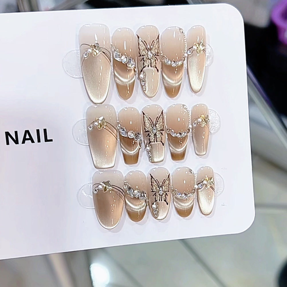 Artistic Butterfly and Pearl-Embellished Press-On Nail Set Kalsten