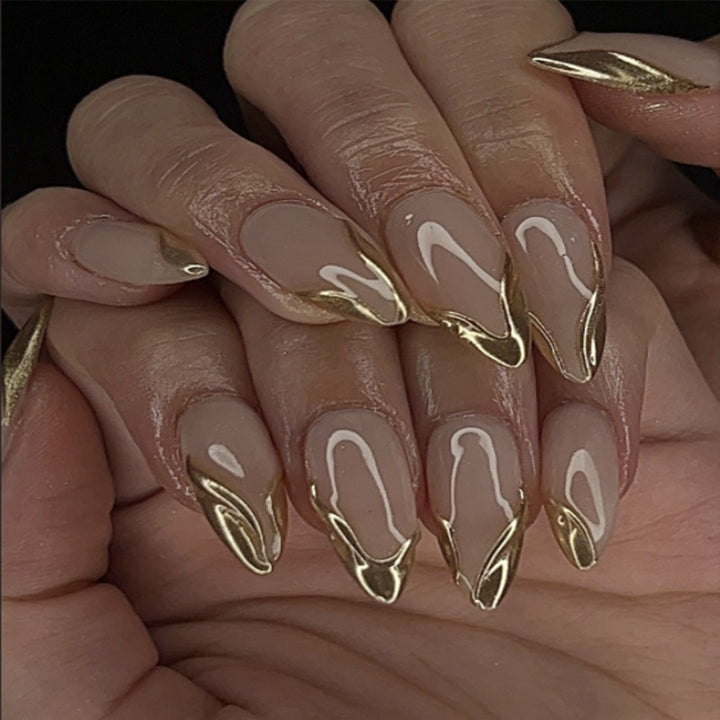 Artistic Stiletto Press-On Nails with Gold Accent Tips Kalsten