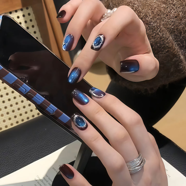 Artificial nails in elegant ombre style with crystal embellishments Kalsten