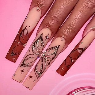 Ornate Butterfly-Inspired Acrylic Nail Extensions Kalsten