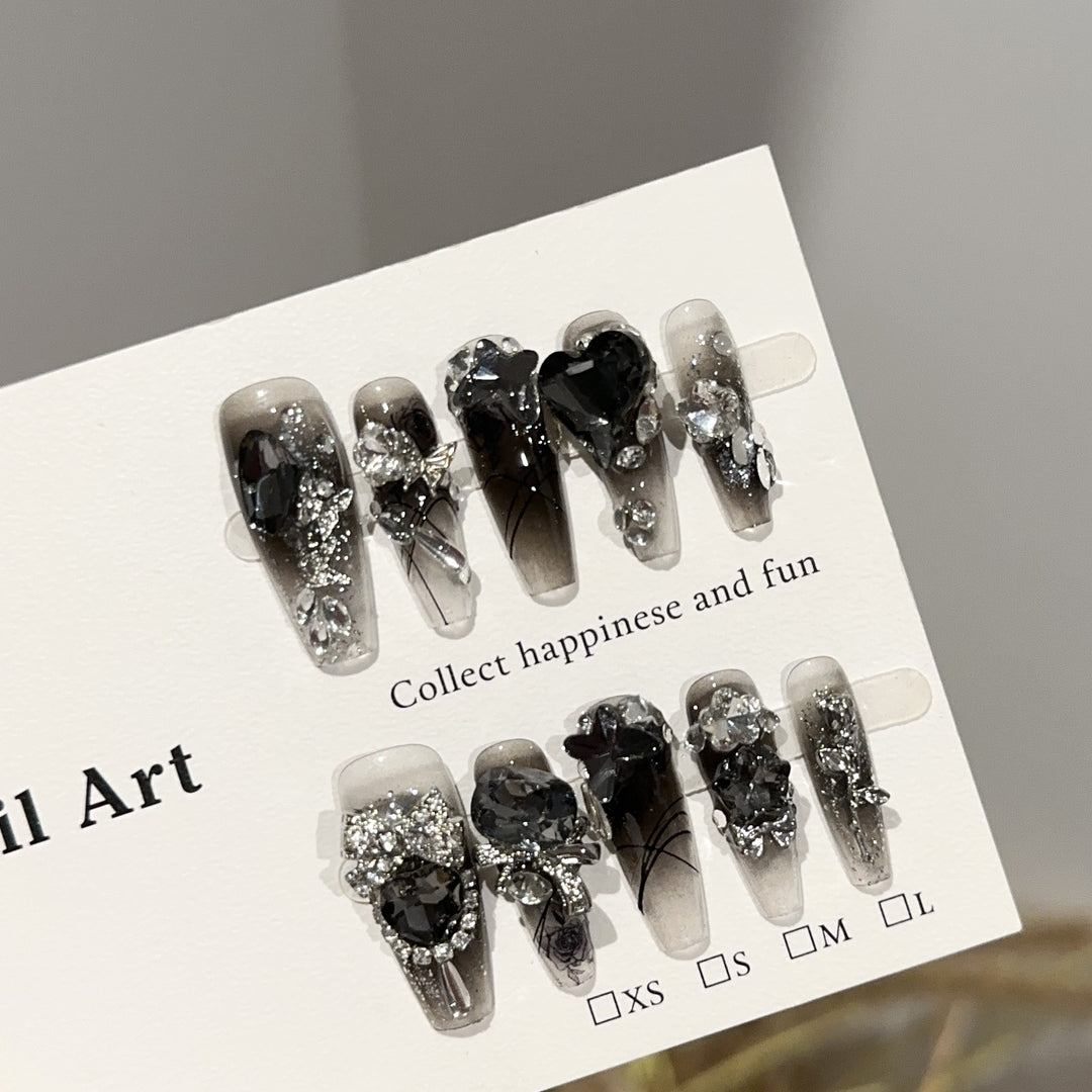 Glamorous Decorative Press-On Nail Art Set with Crystal Accents