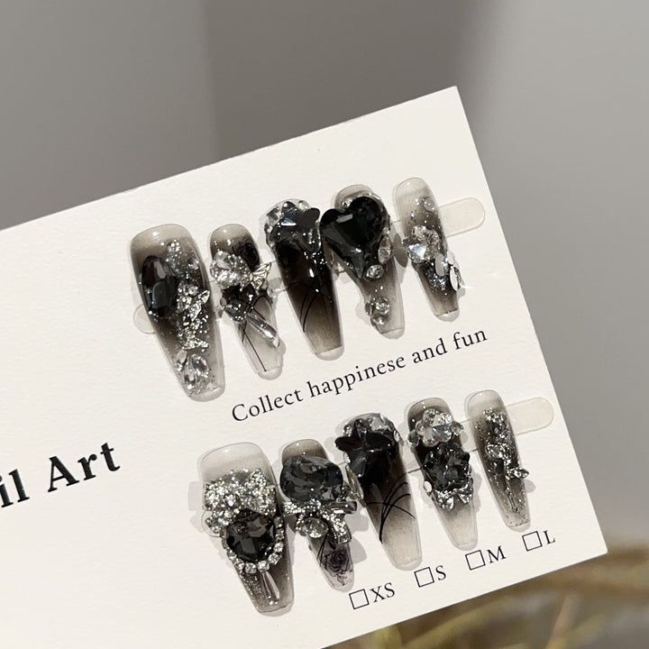 Glamorous Decorative Press-On Nail Art Set with Crystal Accents