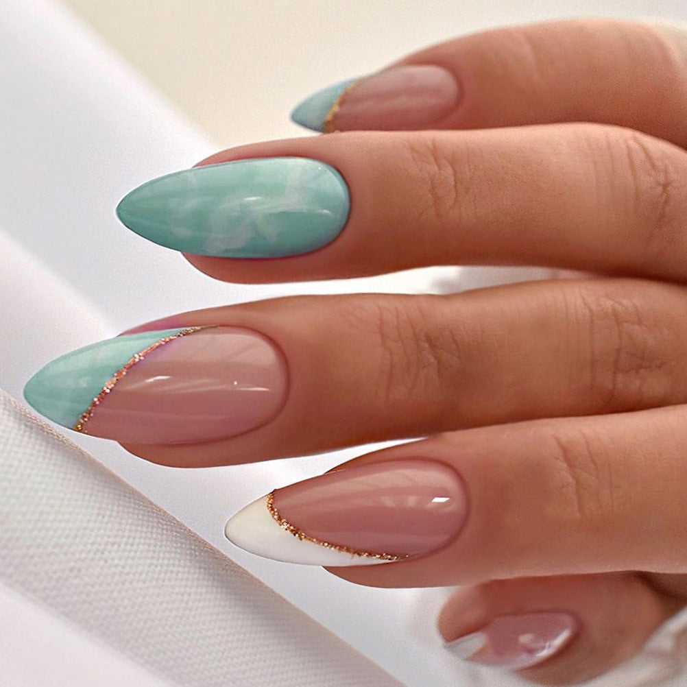 Elegant Stiletto Press-On Nails Set with Gold Accent Kalsten