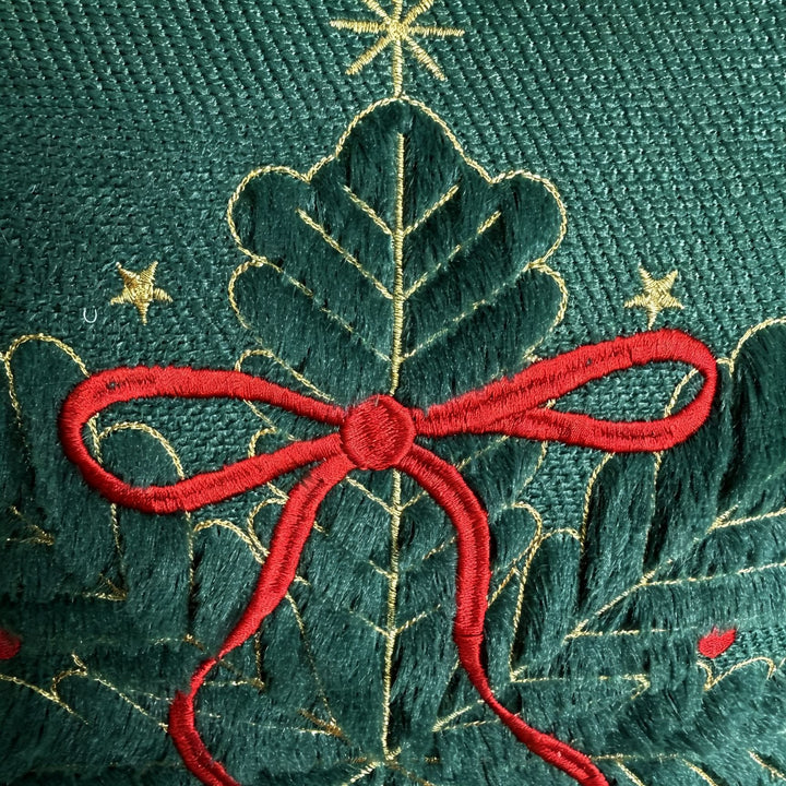 Luxury Embroidered Velvet Holiday Throw Pillow with Faux-Fur Fringe