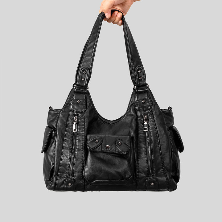 Multi-Pocket Casual Leather Handbag