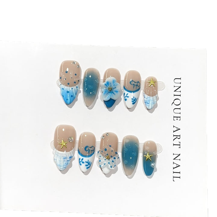 Artistic Ocean-Inspired Press-On Nail Set