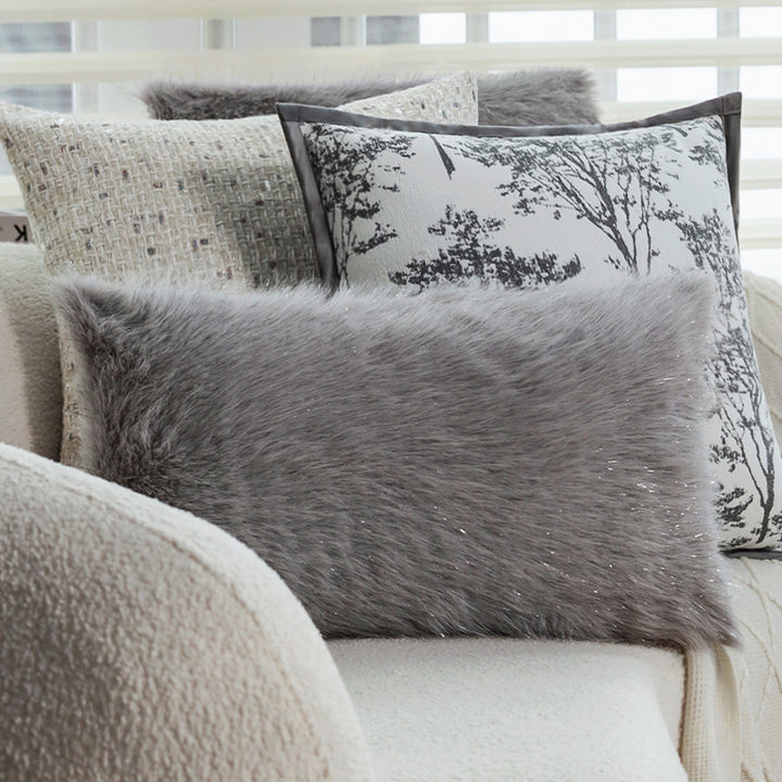 Square decorative cushion cover with finely woven tree jacquard and velvety piping Kalsten