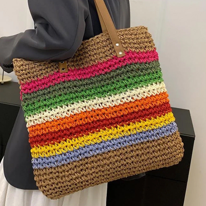 Handmade beach bag with colorful striped pattern Kalsten