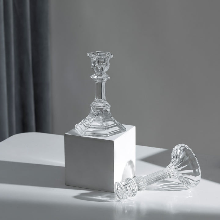Pressed Crystal-Style Ribbed Glass Taper Candle Holder Kalsten