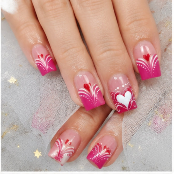 Artificial nails with romantic heart and flower pattern Kalsten