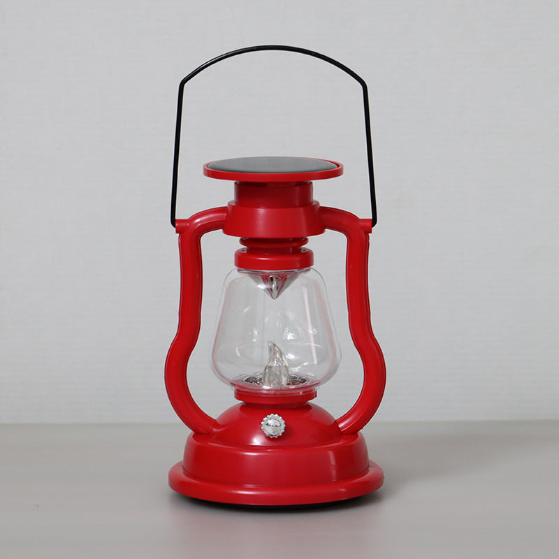 Vintage Style Solar LED Hurricane Lantern With Glass Chimney And Metal Handle Kalsten