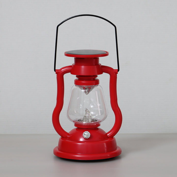 Vintage Style Solar LED Hurricane Lantern With Glass Chimney And Metal Handle Kalsten